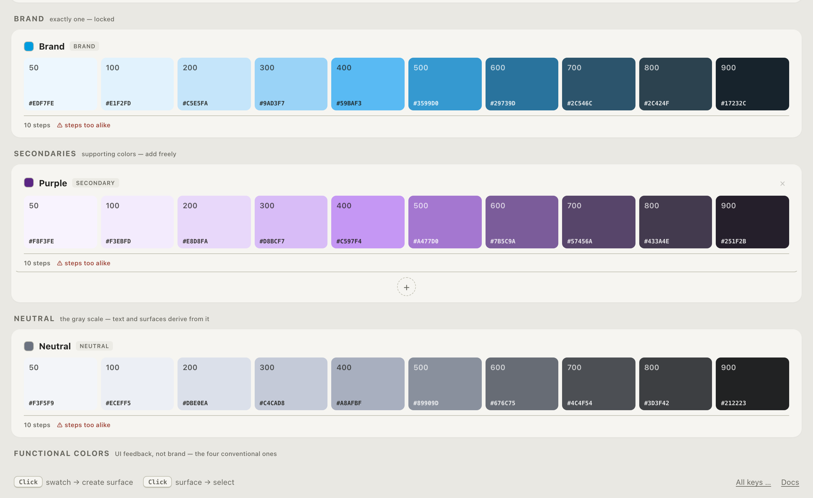 The color canvas with palette ramps
